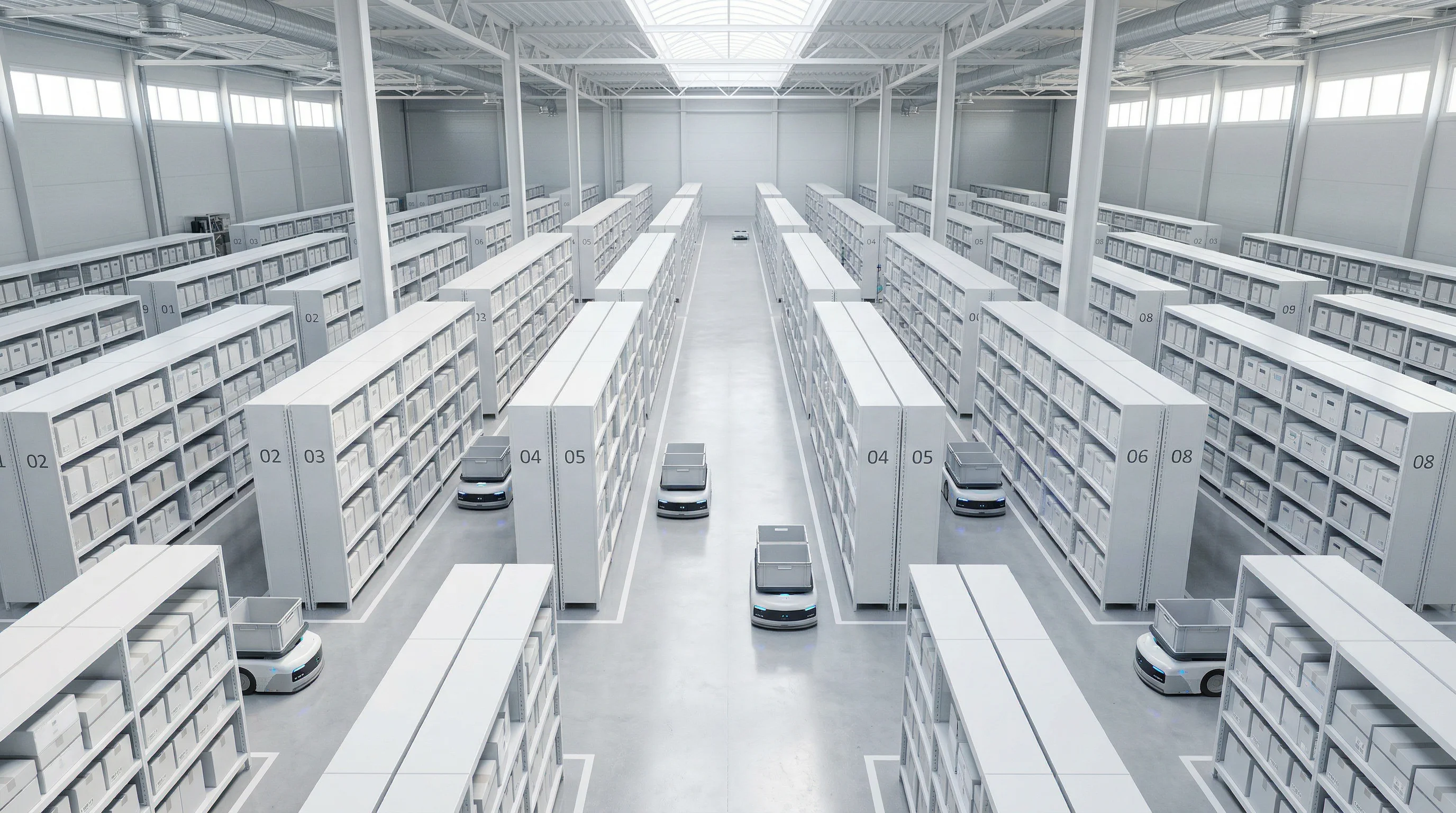 Modern automated warehouse with robots